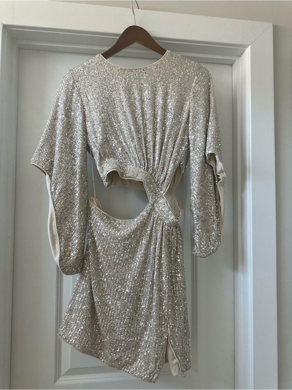 Bardot Champagne Sequin Backless Cutout Dress